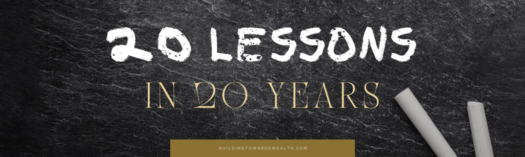 Black background with the words 20 lessons learned in business running through the center.